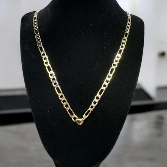 14k Gold Plated 18'' 8mm Figaro Chain Necklace Stylish Unisex Jewelry - Picture 3 of 4